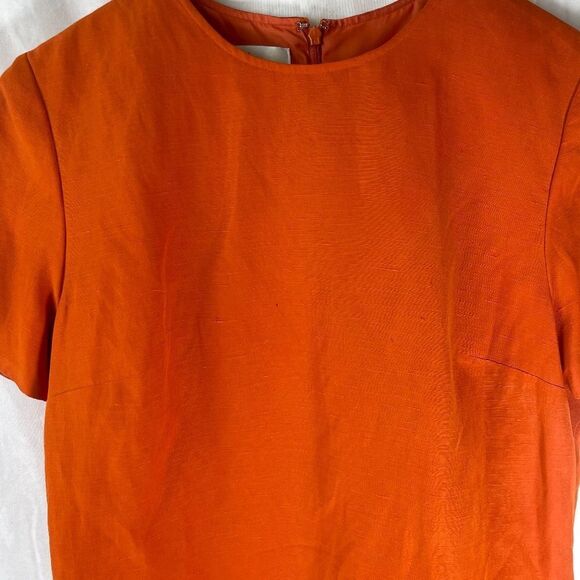 Safe Silk By Adrianna Papell Linen/Silk Blend Orange Shift Dress Sz 10 - Picture 4 of 7